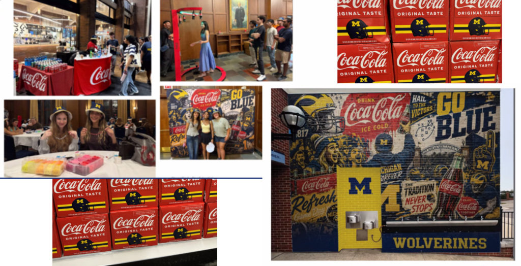 Collage of Coca-Cola campus events, mural, and retail packaging