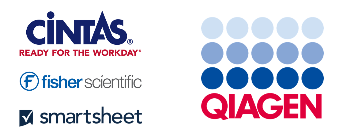 Company logos for: Cintas Corporation, Fisher Scientific, QIAGEN, and Smartsheet